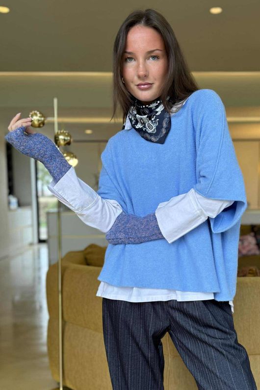 Boucle Fingerless Gloves Blue Melange